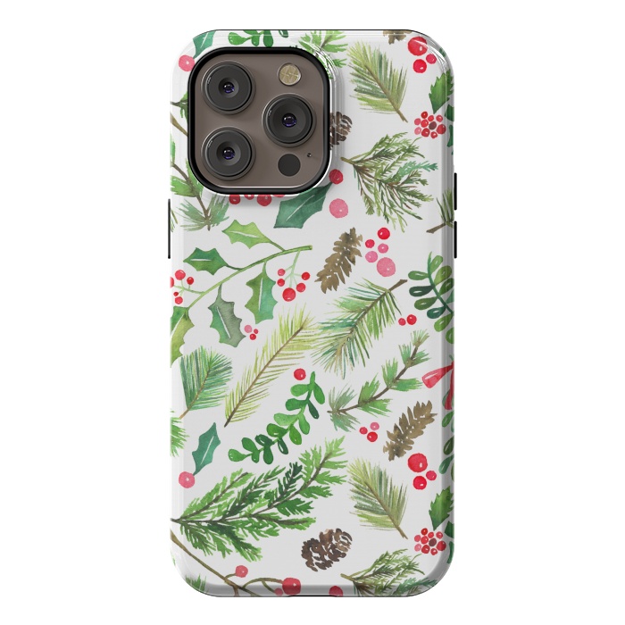 iPhone 14 Pro max StrongFit Watercolor Christmas Greenery by Noonday Design