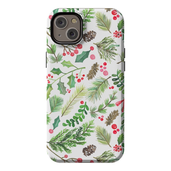 iPhone 14 Plus StrongFit Watercolor Christmas Greenery by Noonday Design