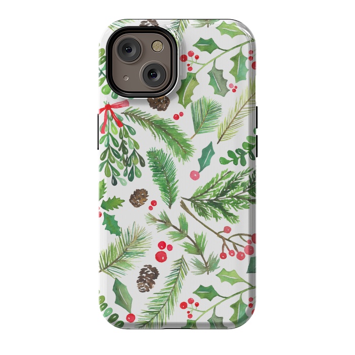 iPhone 14 StrongFit Watercolor Christmas Greenery by Noonday Design