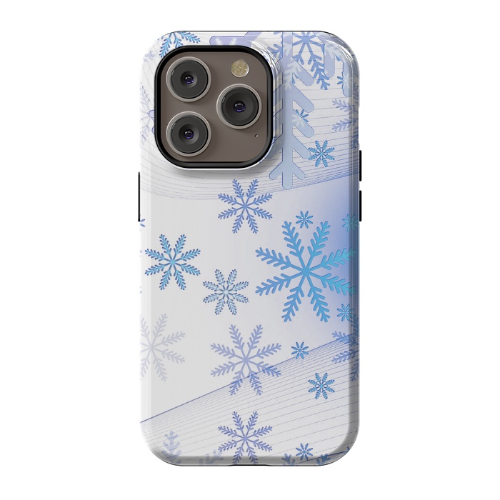 iPhone 14 Pro StrongFit Blue icy snowflakes - Christmas illustration by Oana 