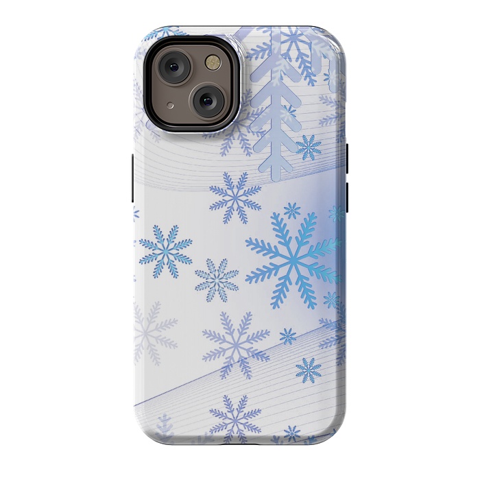 iPhone 14 StrongFit Blue icy snowflakes - Christmas illustration by Oana 