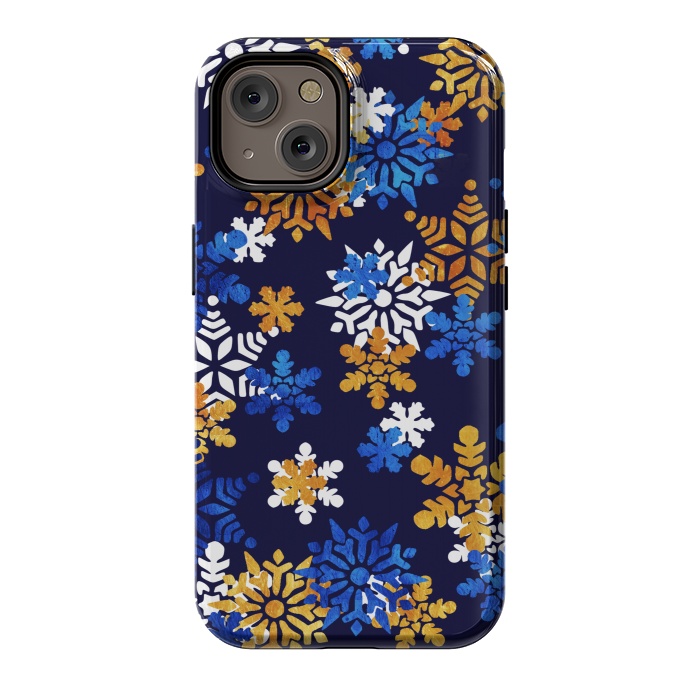 iPhone 14 StrongFit Blue, gold, white snowflakes by Oana 