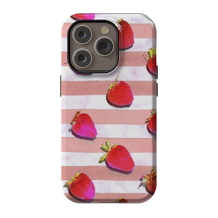 iPhone 14 Pro StrongFit strawberries on watercolor painted stripes by Oana 