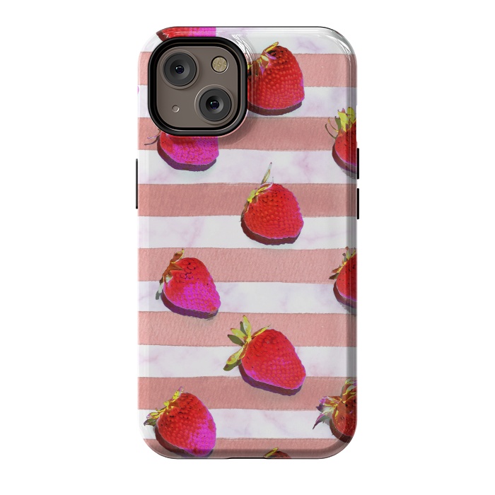 iPhone 14 StrongFit strawberries on watercolor painted stripes by Oana 