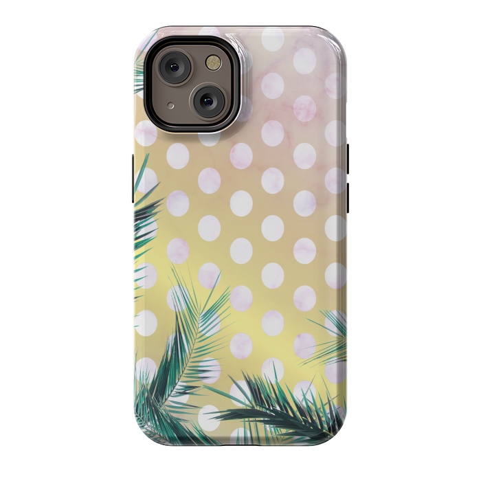 iPhone 14 StrongFit tropical palm leaves on golden dotted background by Oana 