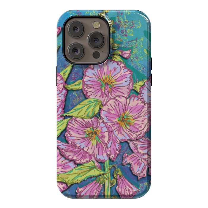 iPhone 14 Pro max StrongFit Hollyhocks by Lotti Brown
