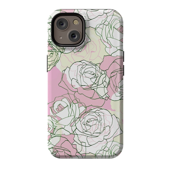 iPhone 14 StrongFit Pink beige line art roses by Oana 