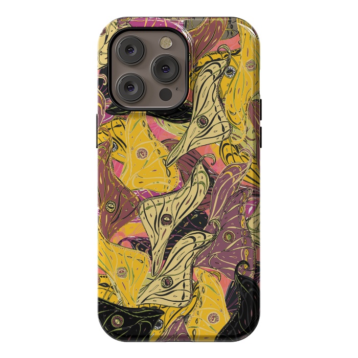 iPhone 14 Pro max StrongFit Boho Butterfly Wings - Yellow & Black by Lotti Brown