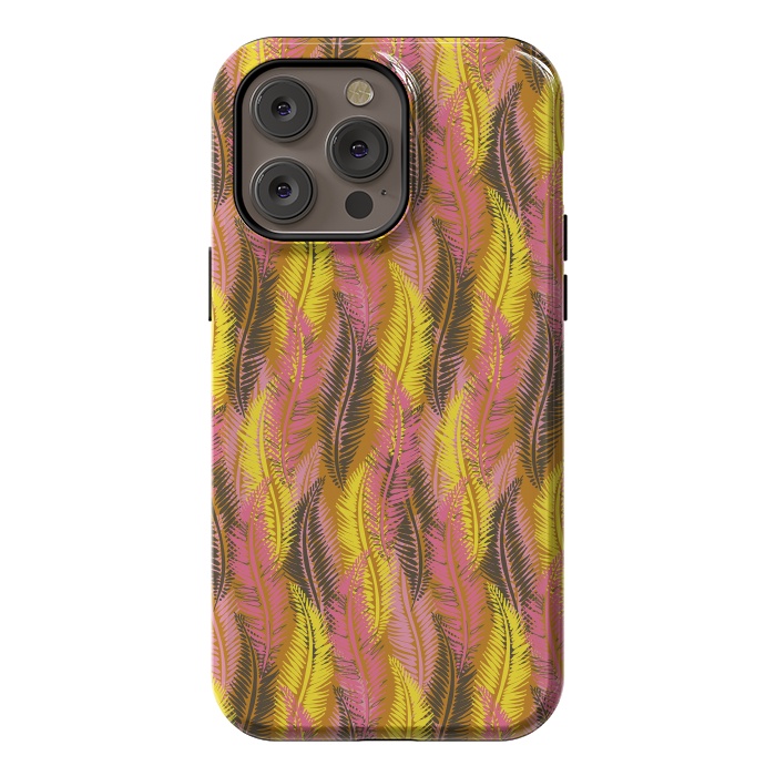 iPhone 14 Pro max StrongFit Feather Stripe in Pink and Yellow by Lotti Brown