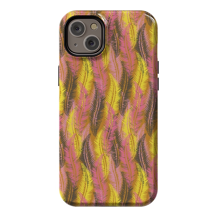 iPhone 14 Plus StrongFit Feather Stripe in Pink and Yellow by Lotti Brown
