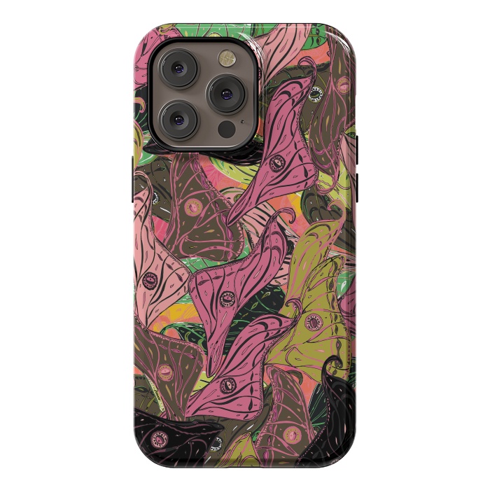 iPhone 14 Pro max StrongFit Boho Butterfly Wings in Pink & Green by Lotti Brown