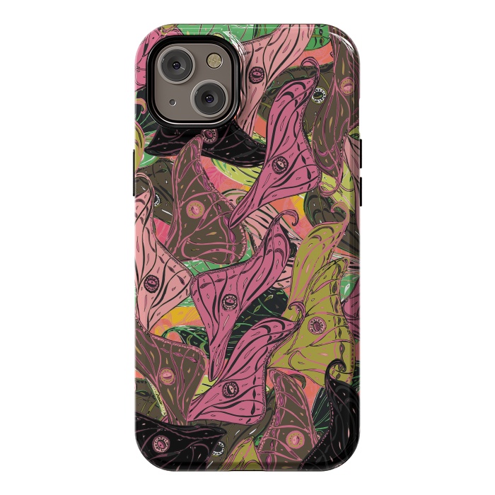 iPhone 14 Plus StrongFit Boho Butterfly Wings in Pink & Green by Lotti Brown
