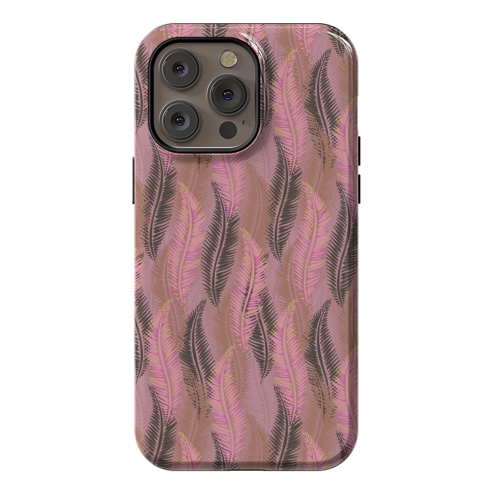 iPhone 14 Pro max StrongFit Feather Stripe in Coral and Soft Pink by Lotti Brown