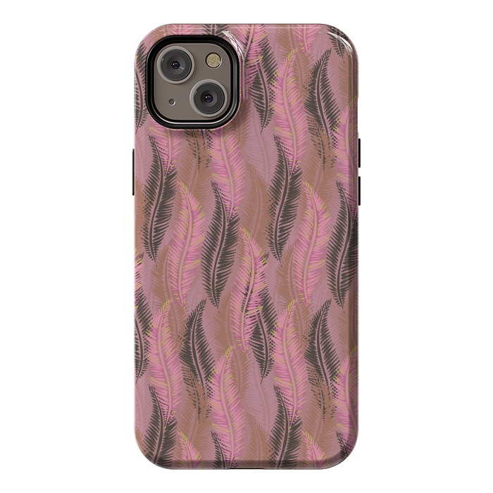 iPhone 14 Plus StrongFit Feather Stripe in Coral and Soft Pink by Lotti Brown