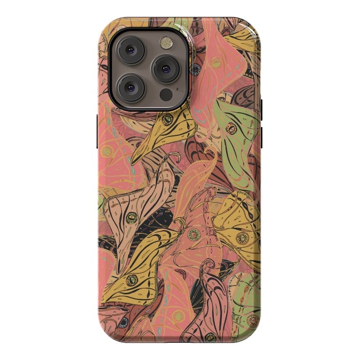 iPhone 14 Pro max StrongFit Boho Butterfly Wings in Coral and Yellow by Lotti Brown