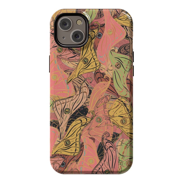 iPhone 14 Plus StrongFit Boho Butterfly Wings in Coral and Yellow by Lotti Brown
