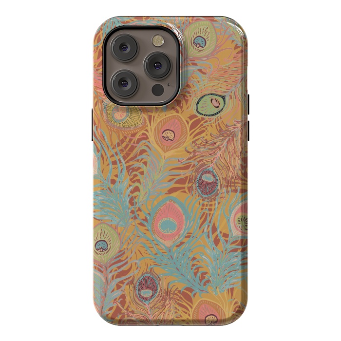 iPhone 14 Pro max StrongFit Peacock Feathers - Soft Coral by Lotti Brown