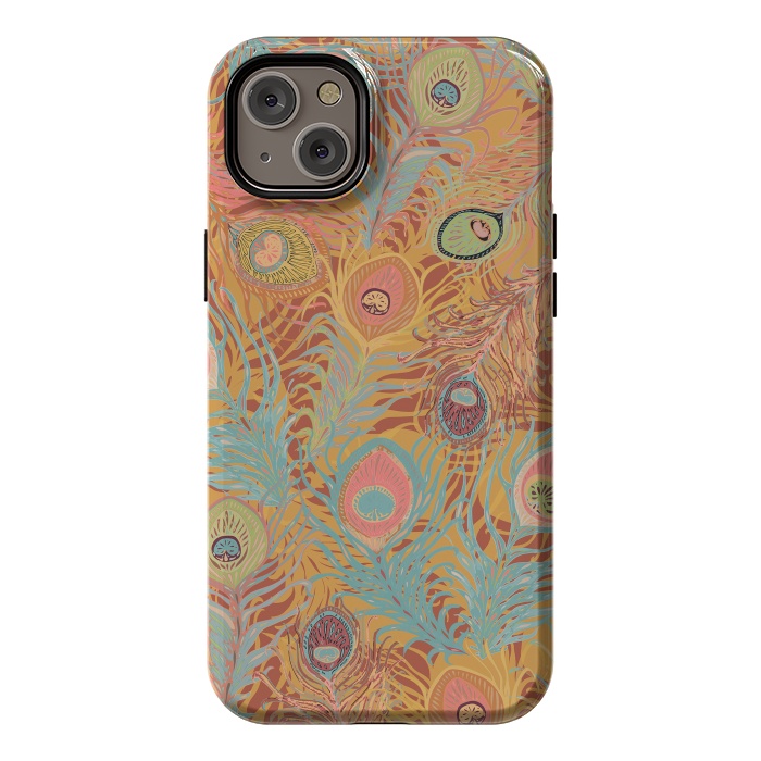 iPhone 14 Plus StrongFit Peacock Feathers - Soft Coral by Lotti Brown