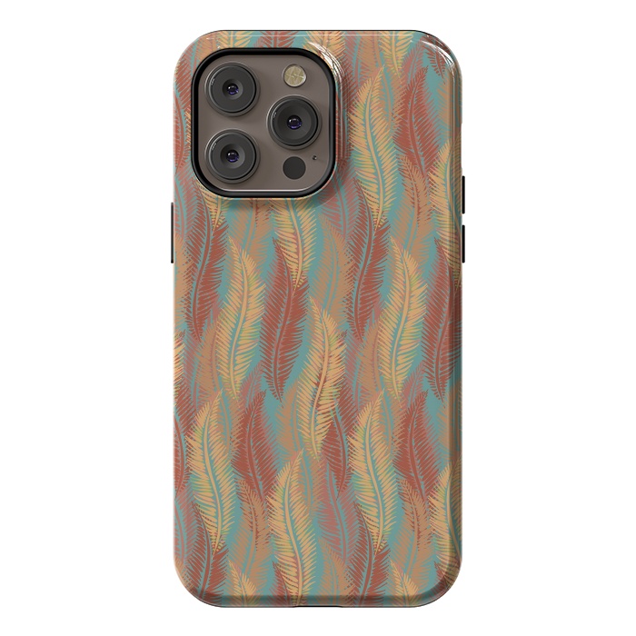 iPhone 14 Pro max StrongFit Feather Stripe - Coral & Turquoise by Lotti Brown