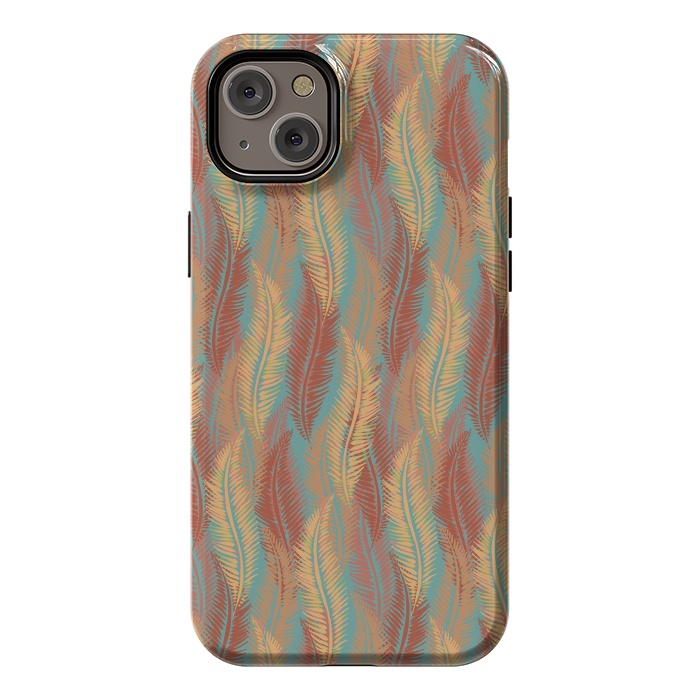 iPhone 14 Plus StrongFit Feather Stripe - Coral & Turquoise by Lotti Brown
