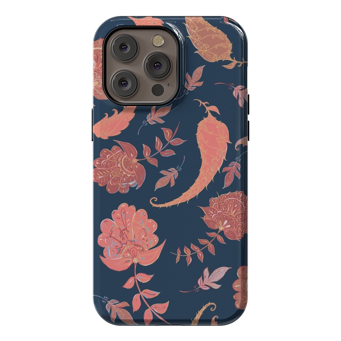 iPhone 14 Pro max StrongFit Paradise Pattern - Coral & Blue by Lotti Brown