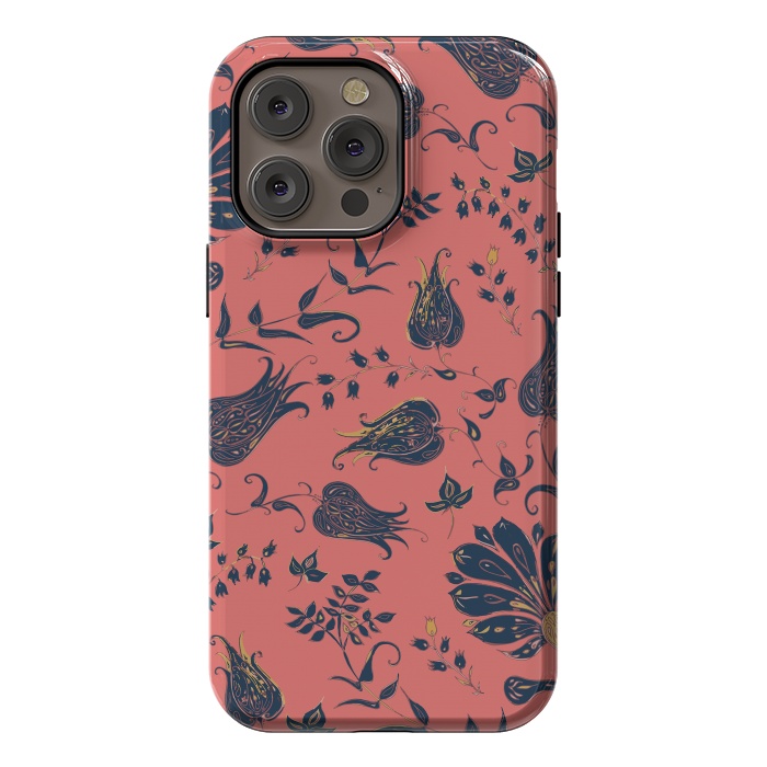iPhone 14 Pro max StrongFit Paradise Florals - Coral & Blue by Lotti Brown