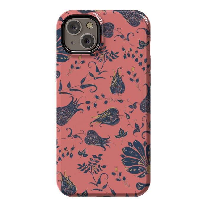 iPhone 14 Plus StrongFit Paradise Florals - Coral & Blue by Lotti Brown