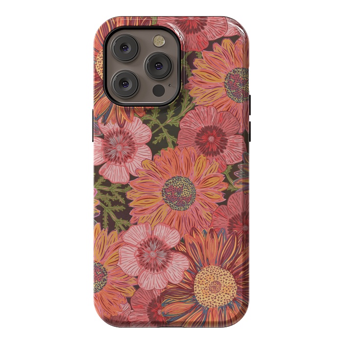 iPhone 14 Pro max StrongFit Retro Pink Daisies by Lotti Brown