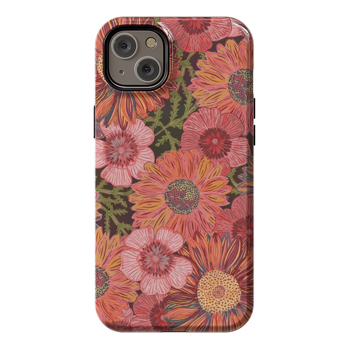 iPhone 14 Plus StrongFit Retro Pink Daisies by Lotti Brown