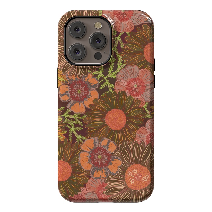 iPhone 14 Pro max StrongFit Retro Dark Daisies by Lotti Brown