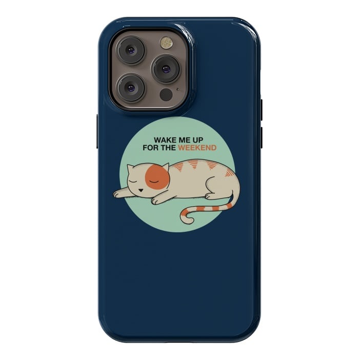 iPhone 14 Pro max StrongFit Cat wake me up blue by Coffee Man