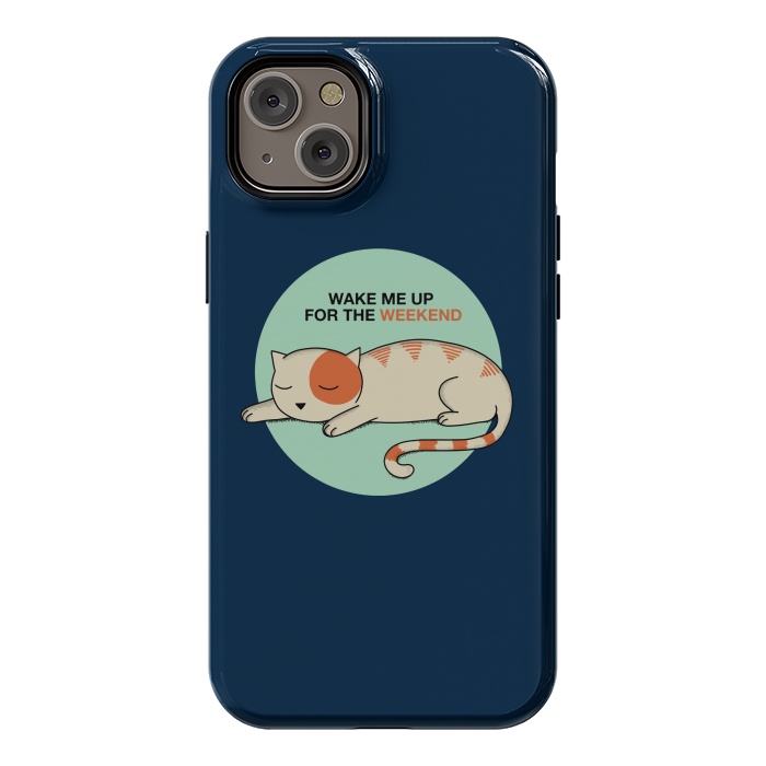 iPhone 14 Plus StrongFit Cat wake me up blue by Coffee Man