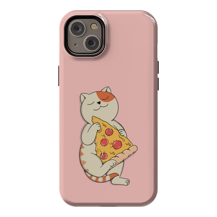 iPhone 14 Plus StrongFit Cat and Pizza Pink by Coffee Man