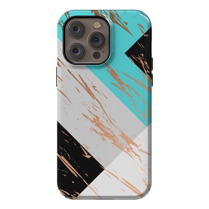 iPhone 14 Pro max StrongFit Aquamarine With Gold On Marble Background by ArtsCase