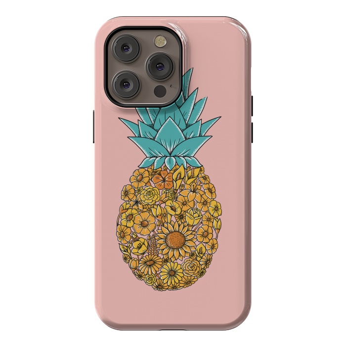 iPhone 14 Pro max StrongFit Pineapple Floral Pink by Coffee Man