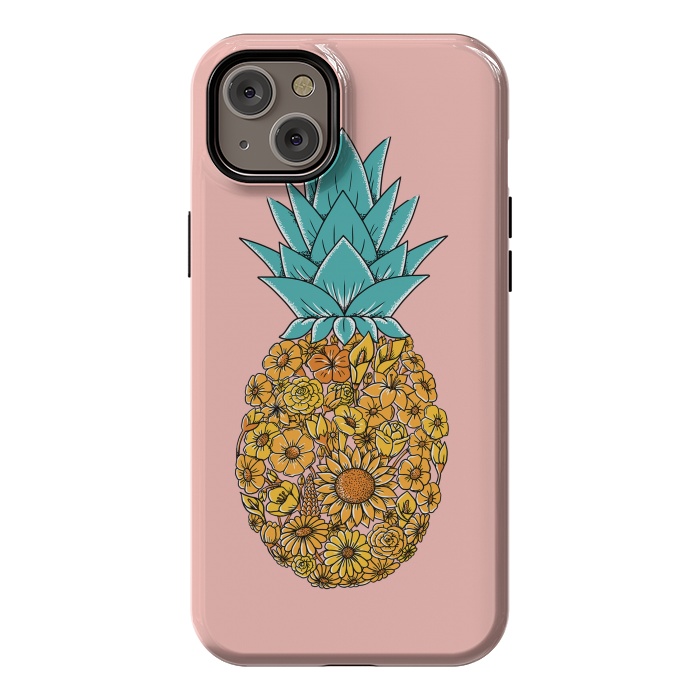iPhone 14 Plus StrongFit Pineapple Floral Pink by Coffee Man