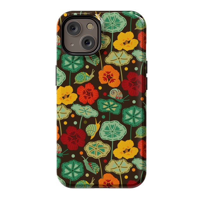 iPhone 14 StrongFit Nasturtiums & Snails On Brown  by Tigatiga