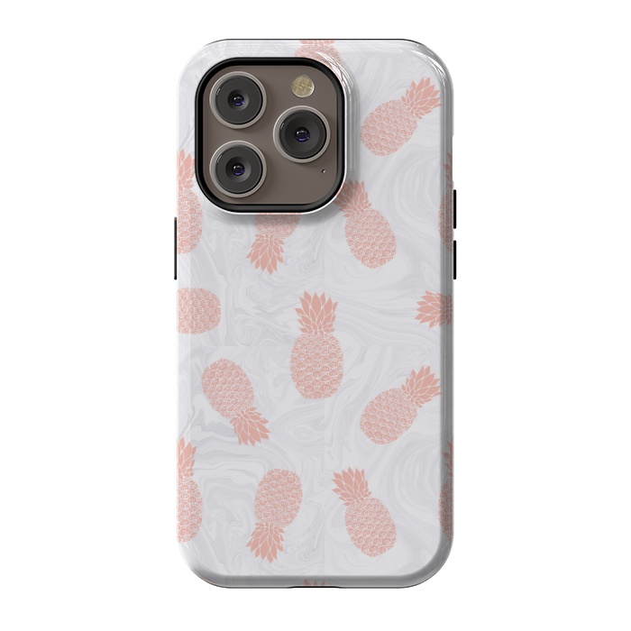 iPhone 14 Pro StrongFit Pink Pineapples on White Marble by Julie Erin Designs
