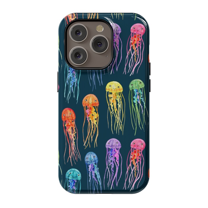 iPhone 14 Pro StrongFit Little Cute Rainbow Jellyfish on Dark by Micklyn Le Feuvre