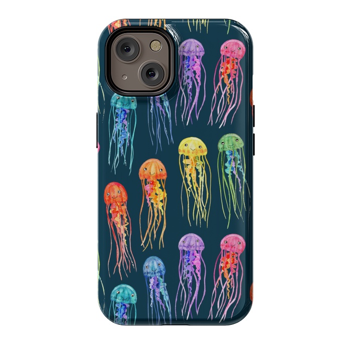 iPhone 14 StrongFit Little Cute Rainbow Jellyfish on Dark by Micklyn Le Feuvre