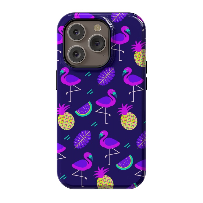 iPhone 14 Pro StrongFit Flamingos In Neon by ArtsCase