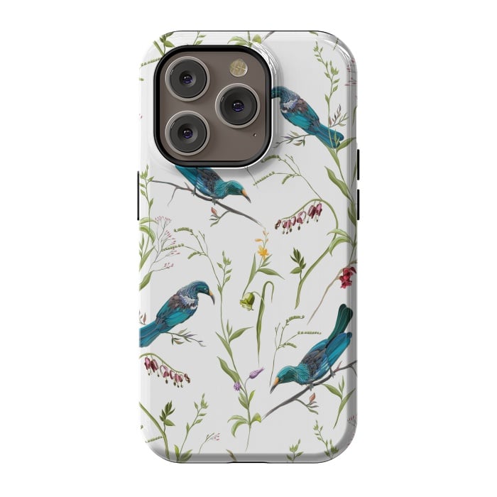 iPhone 14 Pro StrongFit Birds in flowers by Elzbieta Malyska