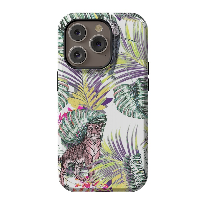 iPhone 14 Pro StrongFit Jungle fever - wild animals and colorful leaves by Oana 