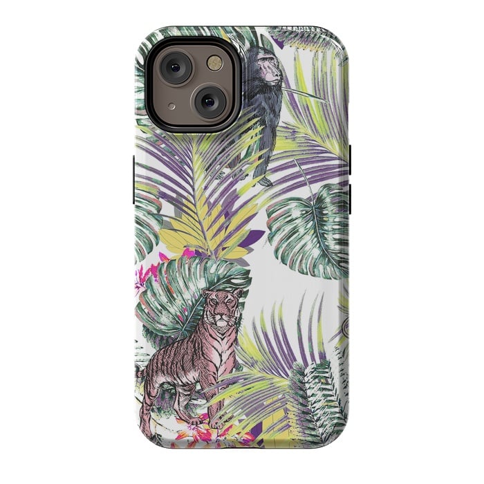 iPhone 14 StrongFit Jungle fever - wild animals and colorful leaves by Oana 