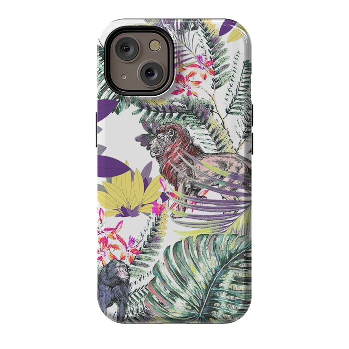 iPhone 14 StrongFit Lion and colorful tropical plants by Oana 