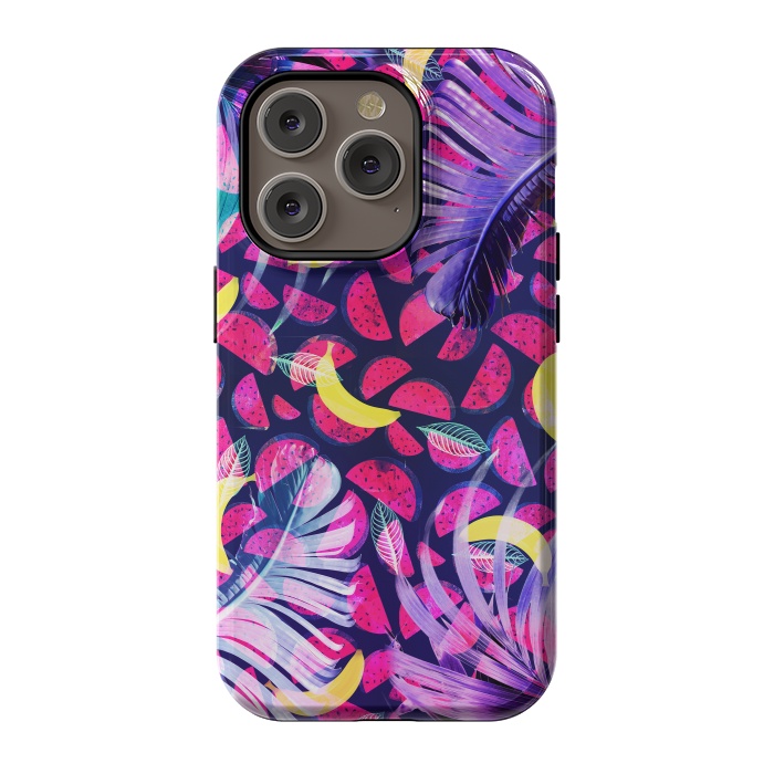 iPhone 14 Pro StrongFit Colorful tropical banana leaves and pineapples by Oana 