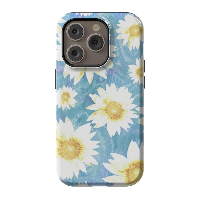 iPhone 14 Pro StrongFit Pastel sunflowers and blue  pattern by Oana 
