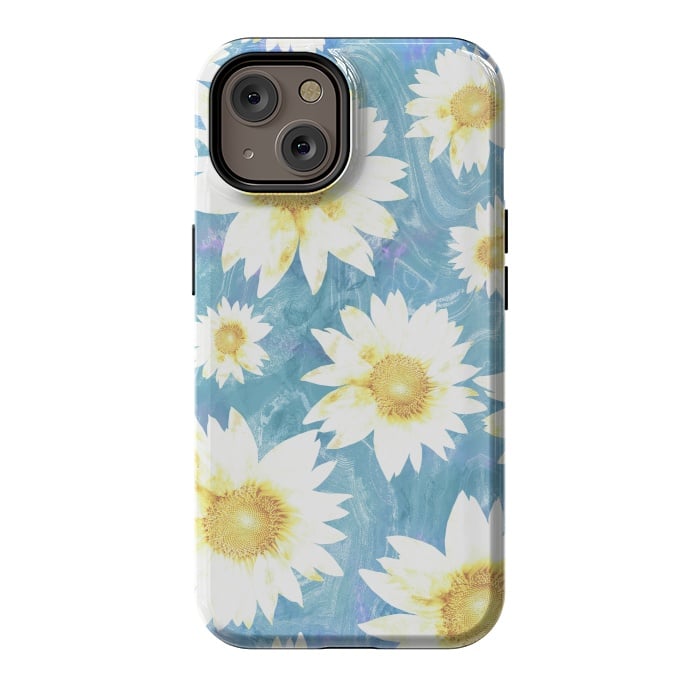 iPhone 14 StrongFit Pastel sunflowers and blue  pattern by Oana 