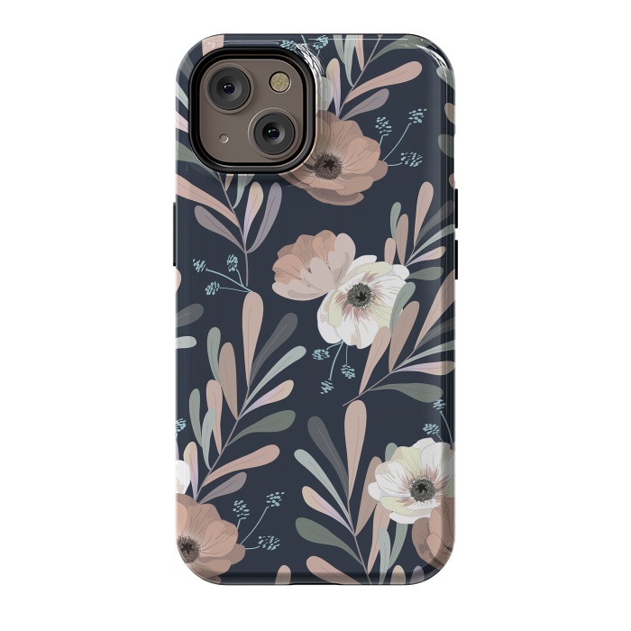 iPhone 14 StrongFit Olives and anemones - blue by Anis Illustration