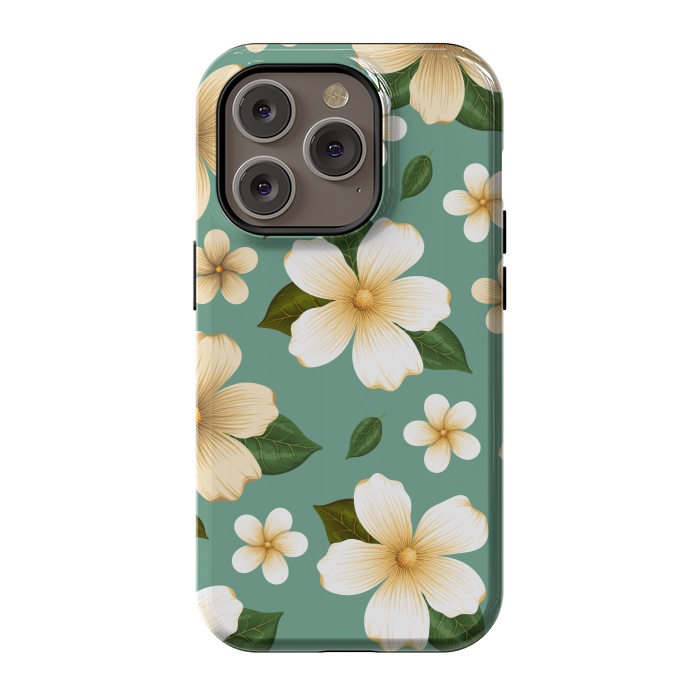 iPhone 14 Pro StrongFit WHITE FLORAL BEAUTIES by MALLIKA